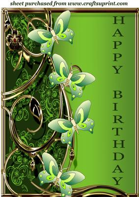 Green Floral Butterfly Birthday Topper