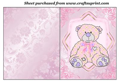 Pink Floral Bear Cut and Fold Card