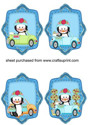 4 Blue Shopping Penguin Toppers