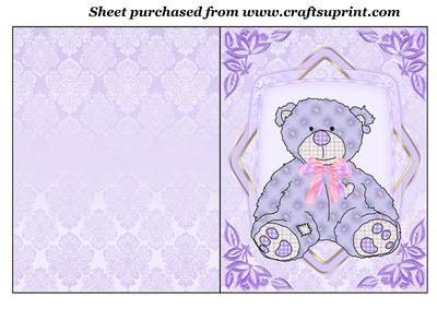 Purple Floral Bear Cut and Fold Card