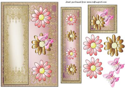 Pink and Gold Floral Butterfly Card Front