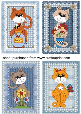 4 Blue Cute Cat Toppers