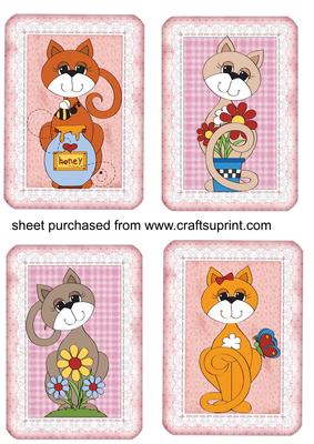 4 Cute Pink Cat Toppers