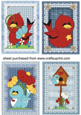 4 Blue Cute Bird Toppers