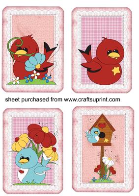 4 Pink Cute Bird Toppers