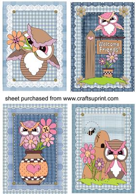4 Blue Cute Spring Owl Toppers