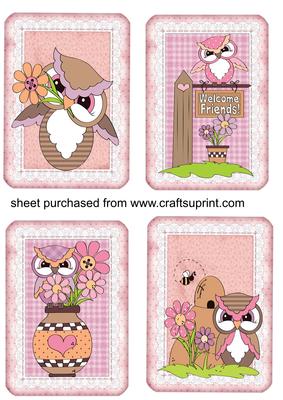 4 Pink Cute Spring Owl Toppers