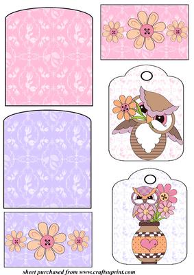 2 Spring Owls Pocket Tag Toppers