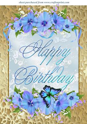 Blue Floral Butterfly Birthday Topper 2