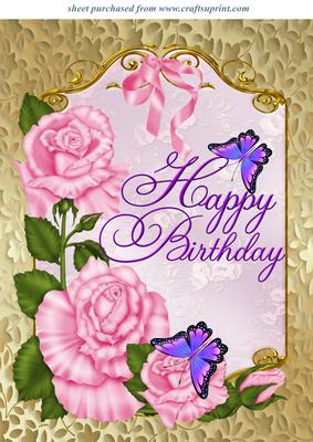 Pink Rose and Butterfly Birthday Topper