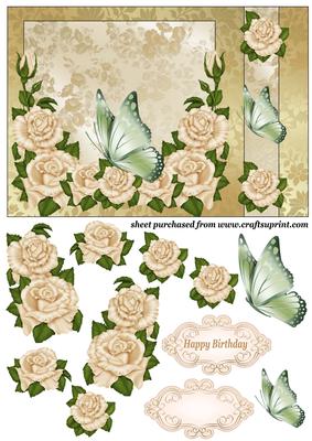 Cream Rose and Butterfly Card Front