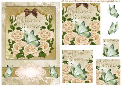 Cream Roses Birthday Card Front