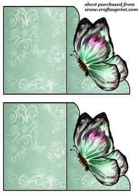 2 Green Floral Butterfly Notelets