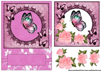Pink Rose Butterfly Card Front