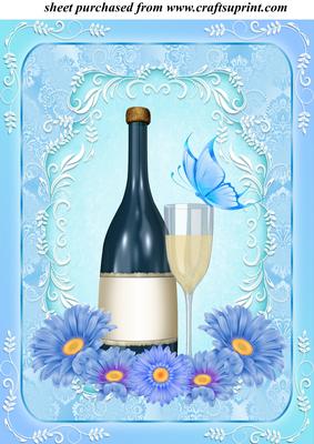 Blue Floral Champagne Topper