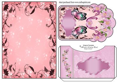Pink Floral Butterfly Pocket Card Front