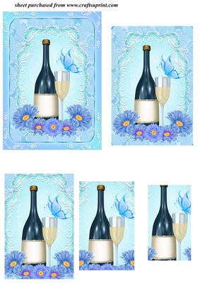 Blue Floral Champagne Pyramid Topper