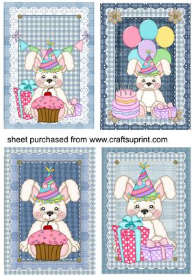 4 Cute Blue Bunny Birthday Toppers