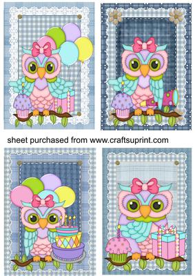 4 Blue Birthday Owl Toppers