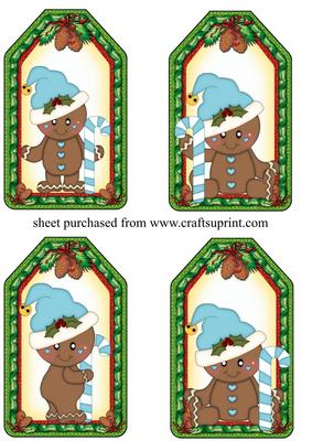 4 Blue Candy Cane Gingerbread Tag Toppers