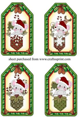 4 Christmas Pocket Mice Tag Toppers