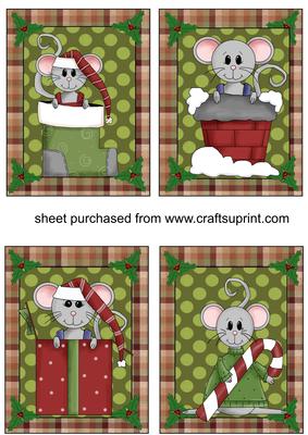 4 Green and Brown Christmas Mice Toppers 2