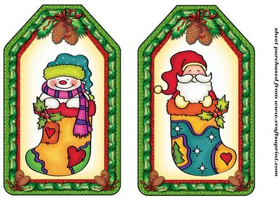 2 Christmas Stockings Tag Toppers 1