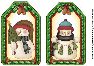 2 Christmas Tree Snowman Tag Toppers 2