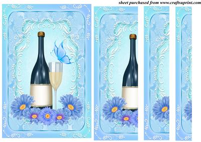 Blue Floral Champagen Side Stacker Card Front