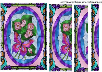 Stained Glass Floral Butterfly Side Stacker Card Front 1