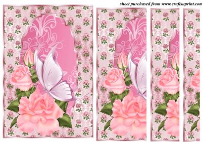 Pink Rose and Butterfly Side Stacker Card Front