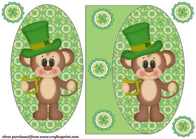 St Patricks Day Monkey Oval Card Front 1