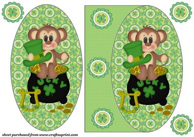 St Patricks Day Monkey Oval Card Front 2