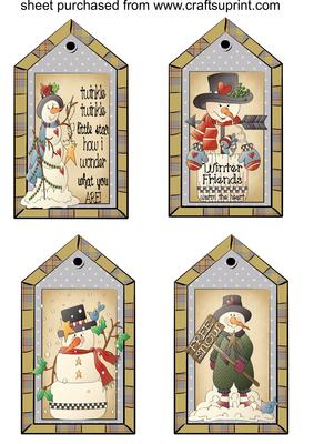 4 Snowman Tag Toppers