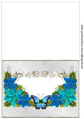 Silver/blue Floral Cut and Fold Card