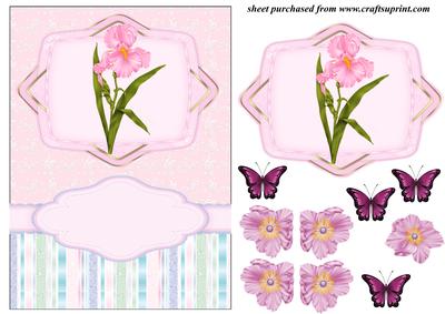 Pink Floral Butterfly Card Front(2tone)