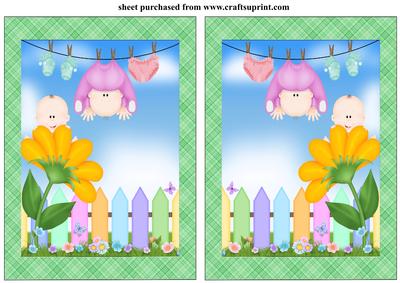 2 Green New Baby Framed Card Fronts