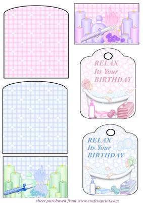 Pink and Blue Relax Birthday Tag Pocket Toppers