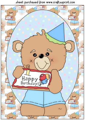 Birthday Cake Bear Boy Topper 1