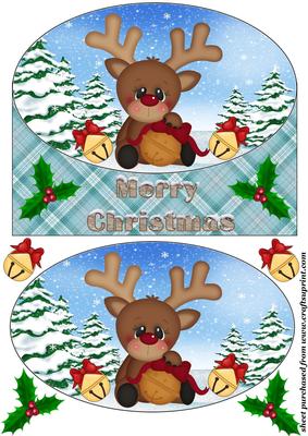 Cute Christmas Reindeer Oval Card Front 1