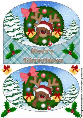 Cute Christmas Reindeer Oval Card Front 3