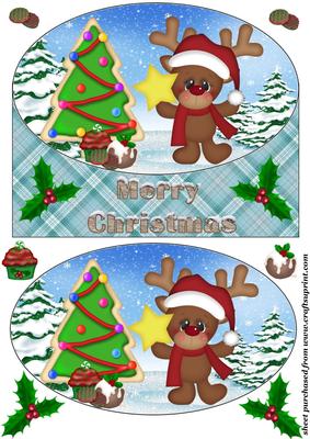 Cute Christmas Reindeer Oval Card Front 5