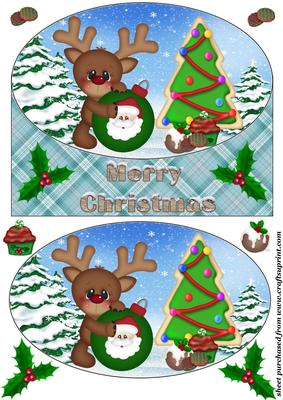 Cute Christmas Reindeer Oval Card Front 6