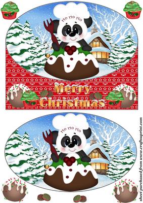 Christmas Baking Panda Oval Card Front 1
