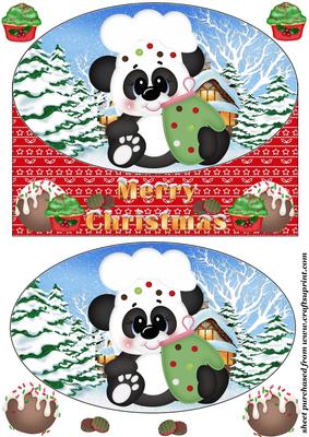 Christmas Baking Panda Oval Card Front 2