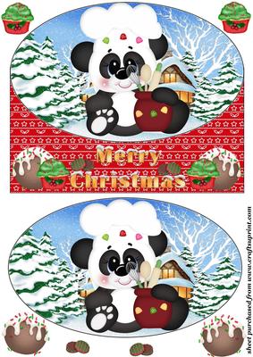 Christmas Baking Panda Oval Card Front 3
