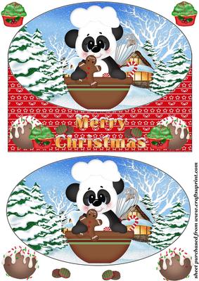 Christmas Baking Panda Oval Card Front 4