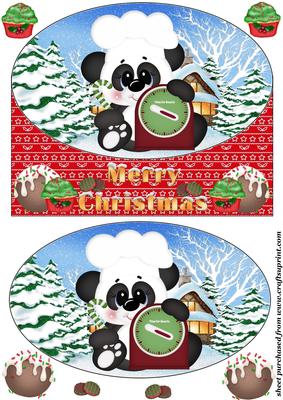 Christmas Baking Panda Oval Card Front 5