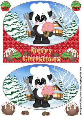 Christmas Baking Panda Oval Card Front 6