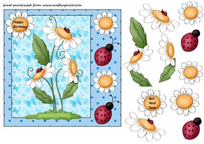 Blue Ladybird and Daisy Card Front